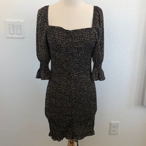 BLUSH FLORAL PRINT RUCHED BODYCON MINI DRESS